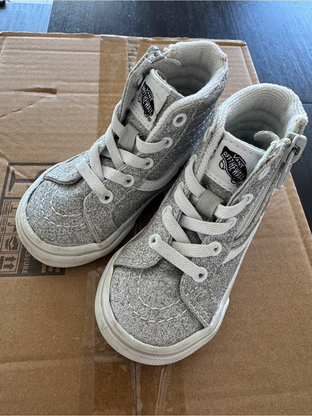 Vans Kids' Glitter High-Top Sneakers in Silver with White Stripe